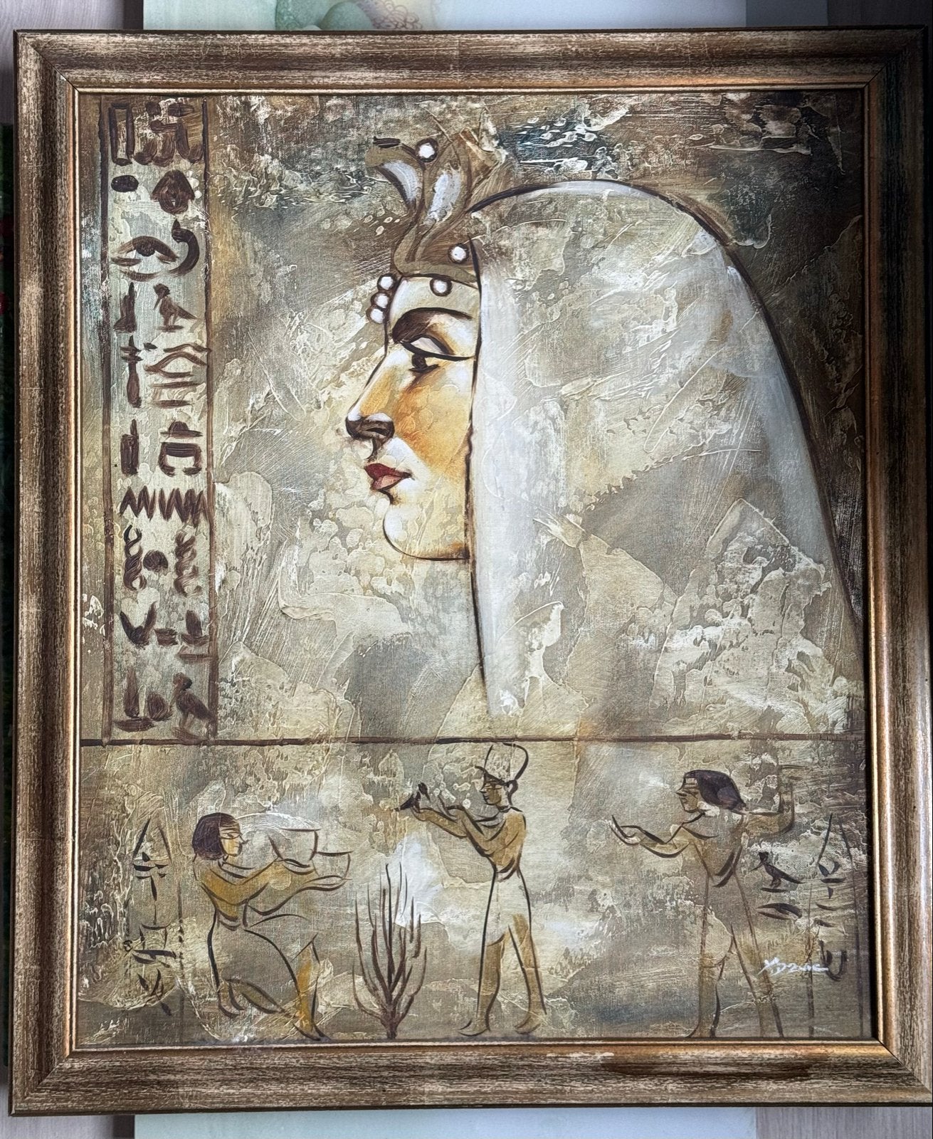 Egyptische kunst: Cleopatra schilderij 1/2, Ophalen, Schilderij, Overige materialen, Meerkleurig