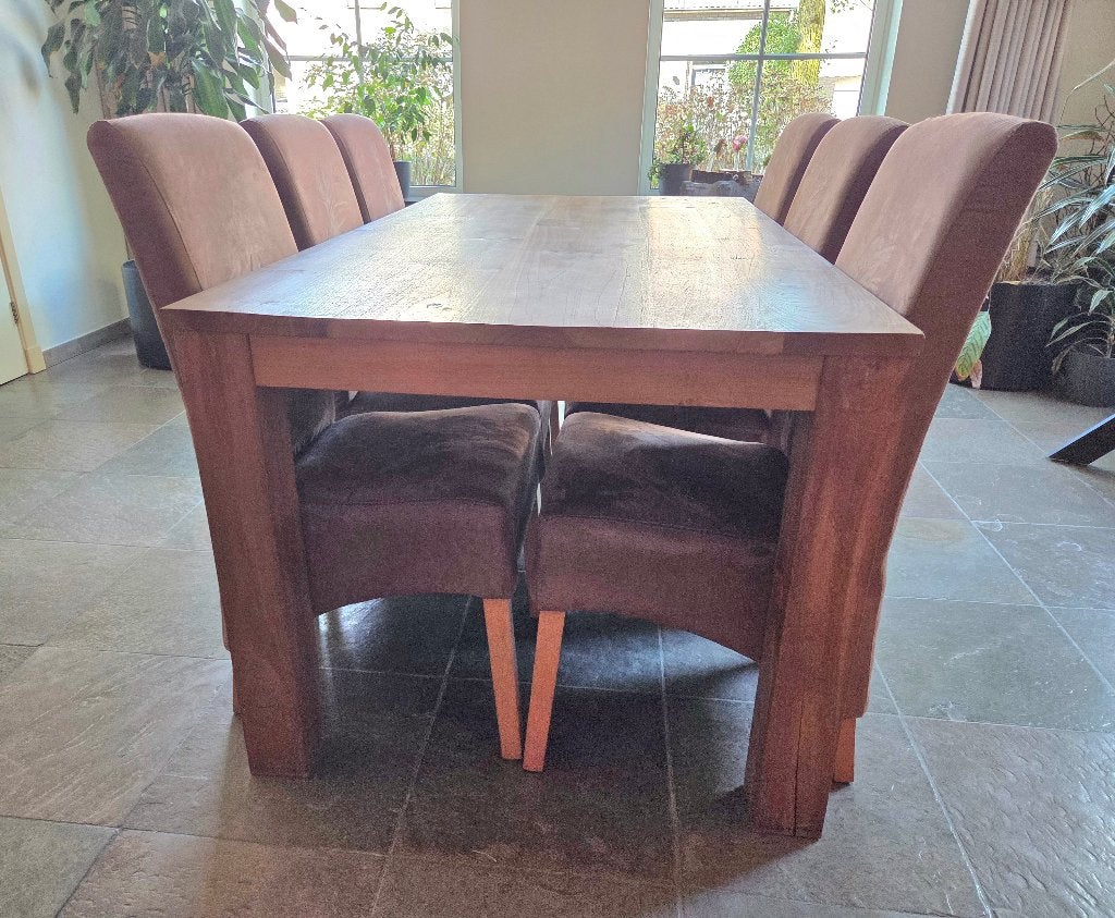 Eethoek tafel en 6 stoelen, Ophalen, Gebruikt, Eikenhout, 50 tot 100 cm