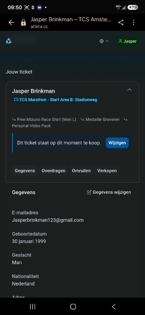 Startnummer marathon amsterdam, Overige merken, Verzenden, Overige typen, Nieuw