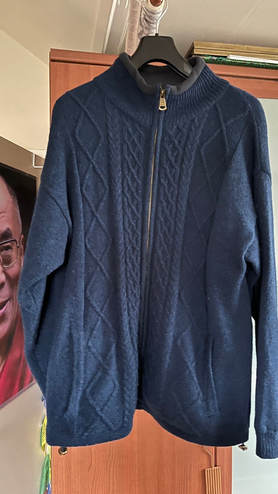 Warm wollen windstopper van ARAN cardigan     maat M Heten, Ophalen of Verzenden, Zo goed als nieuw, Maat 48/50 (M), Blauw