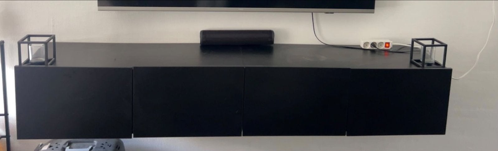Zwart zwevend tv-meubel met 4 deuren, Ophalen, Zo goed als nieuw, 200 cm of meer, Minder dan 100 cm