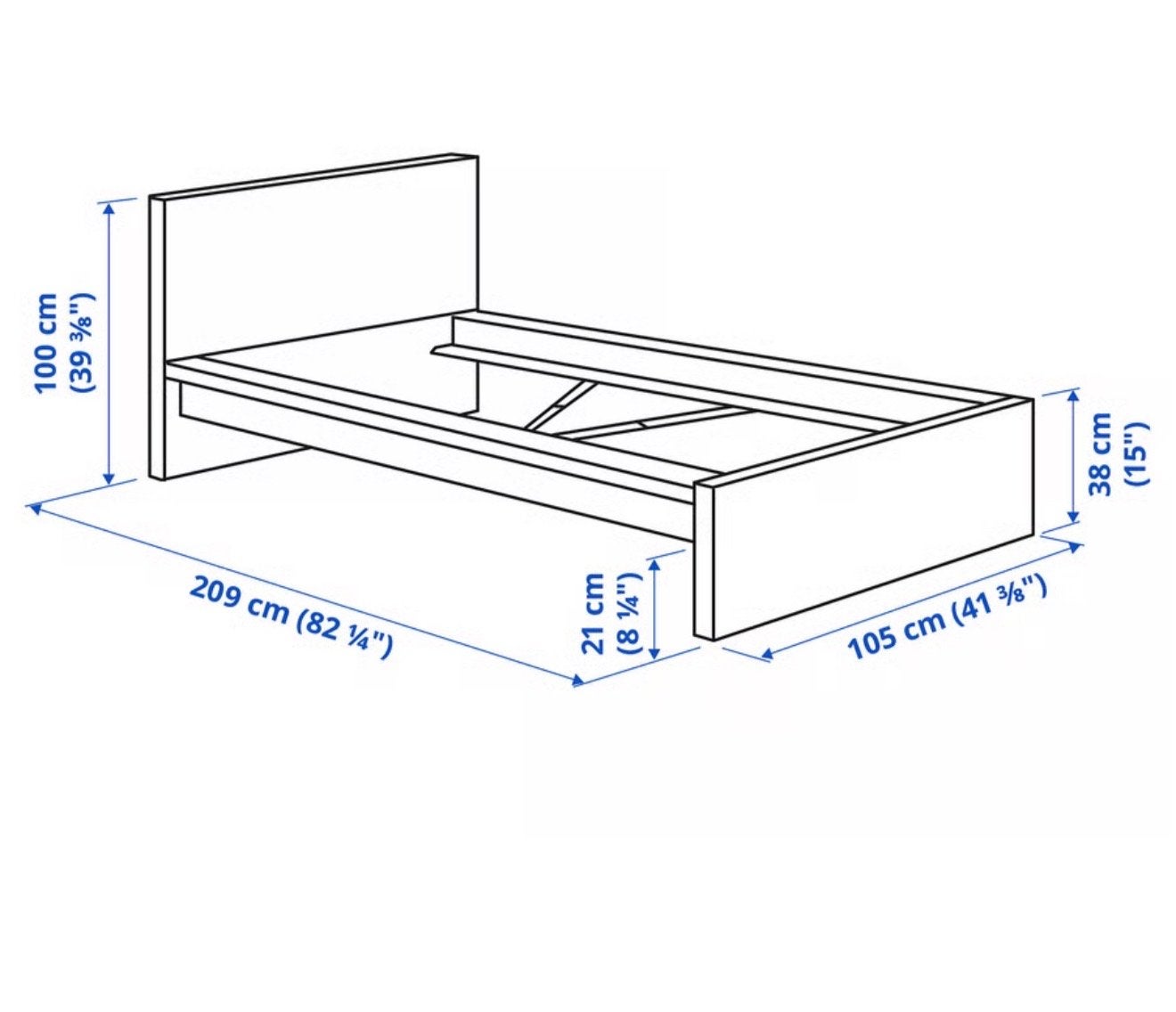 IKEA BED MALM Bedonderstel, hoog, wit, 90x200 cm, Huis en Inrichting, Ophalen, 90 cm, Eenpersoons, Wit