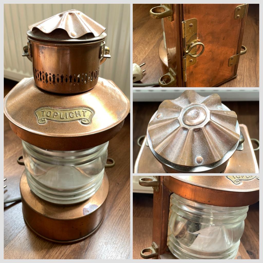 Vintage Koperen Scheepslantaarn - Toplicht, Antiek en Kunst, Antiek | Lampen, Ophalen of Verzenden