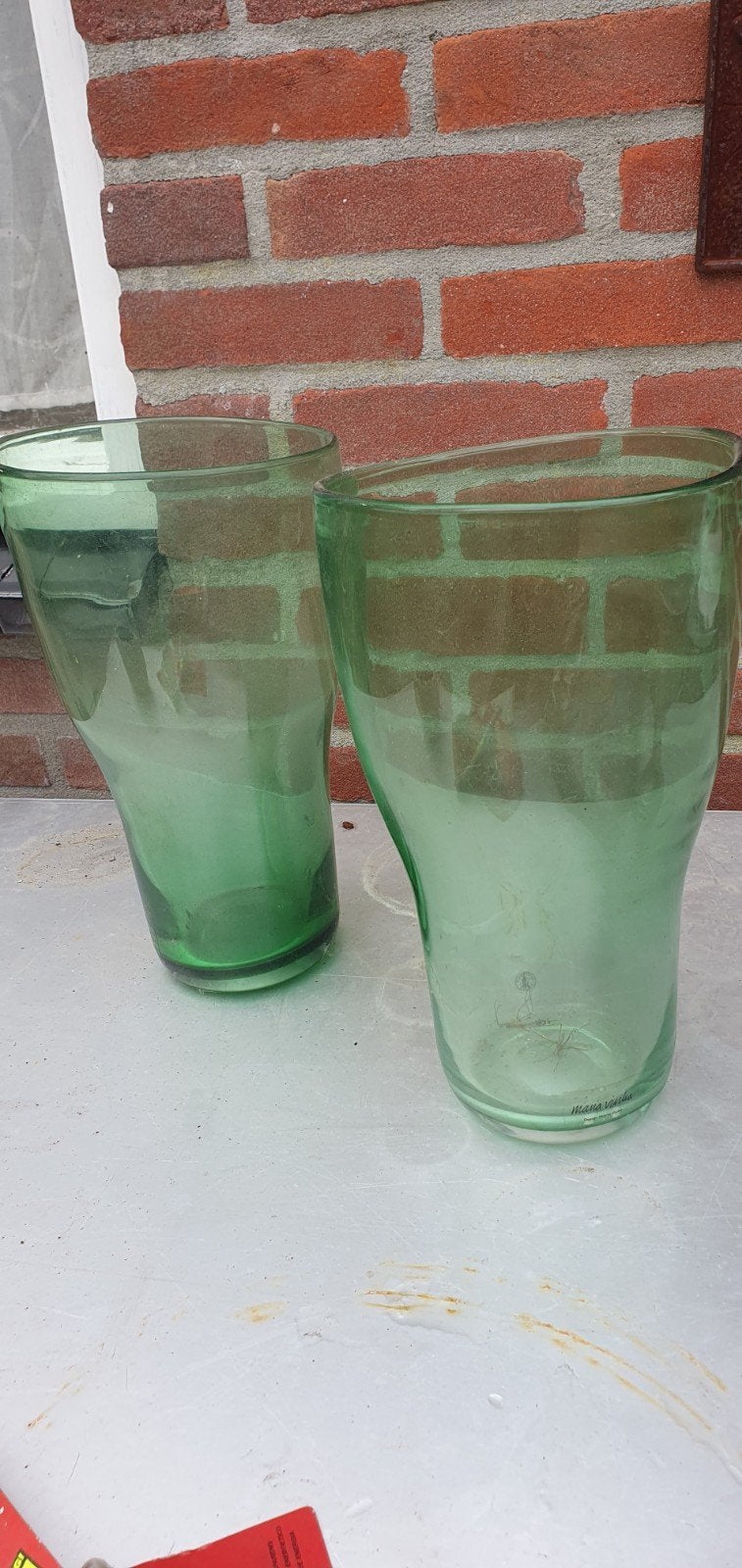 Set van 2 groene glazen vazen/windlichten, Ophalen