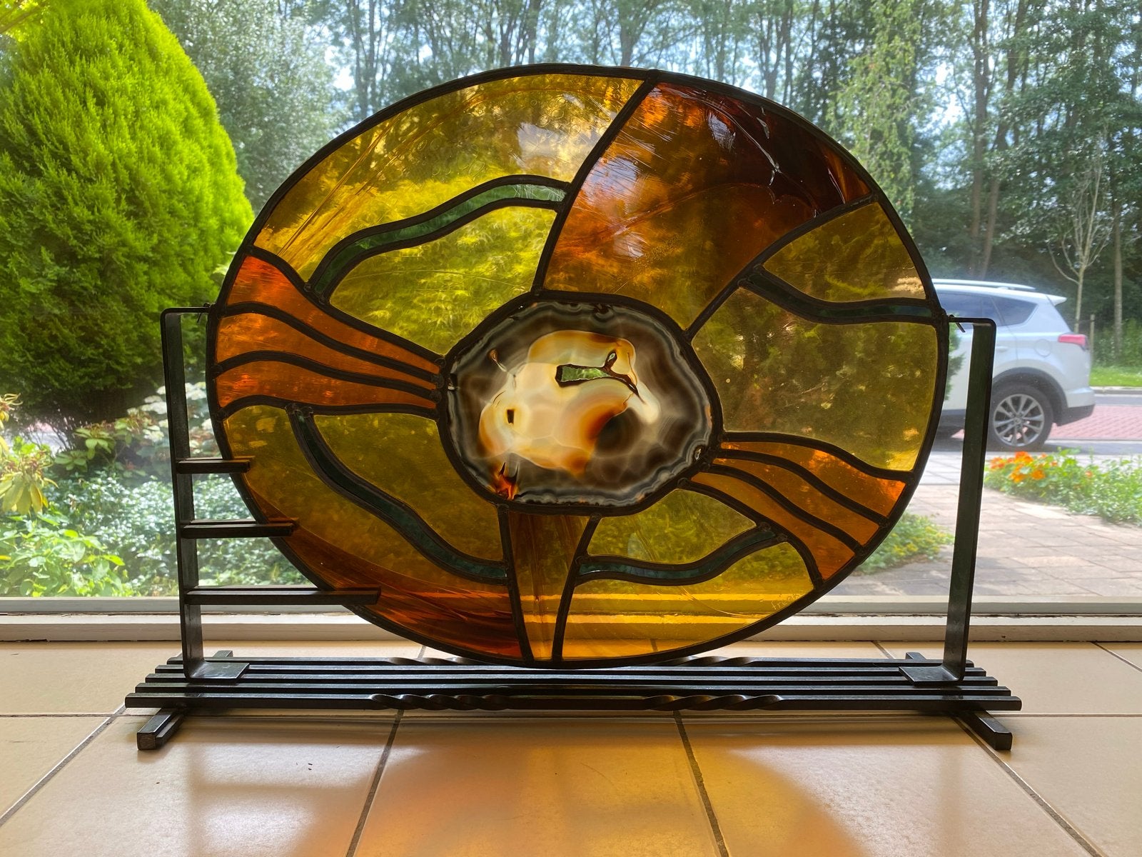 Uniek glas-in-lood kunstwerk met agaat, Ophalen