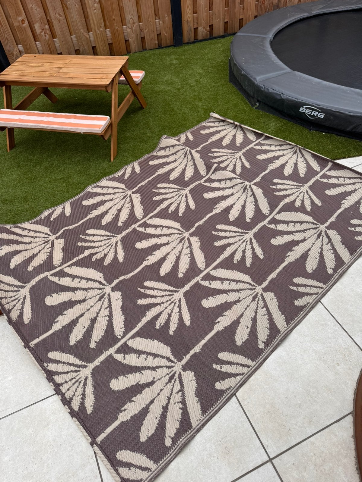 Kwantum buitenkleed Willa dubbelzijdig palmbomen, Ophalen, Bruin, 150 tot 200 cm, Rechthoekig