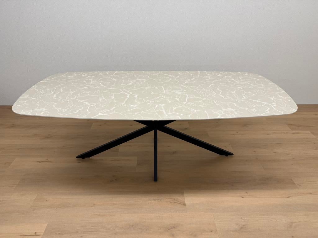 Deens ovale eettafel HPL 210x100 Marmer - Direct Leverbaar, 100 tot 150 cm, 200 cm of meer, Ophalen of Verzenden, Zo goed als nieuw