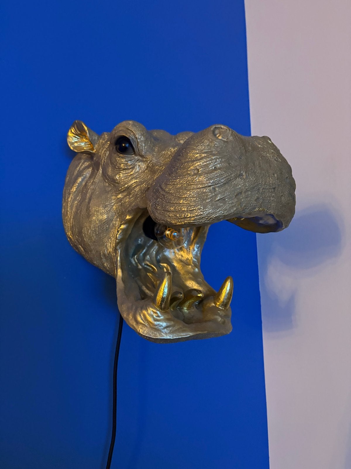 Gouden Nijlpaard Wandlampen - Unieke Decoratie, Ophalen, E27 (groot), Zo goed als nieuw, Wandlamp