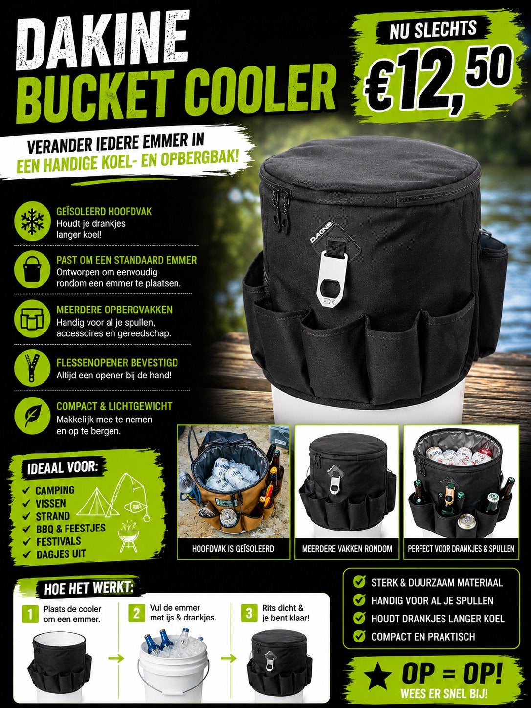 Dakine Bucket Cooler - Koel- en Opbergtas voor Emmer, Ophalen of Verzenden, Nieuw, Koeltas, Koelelement