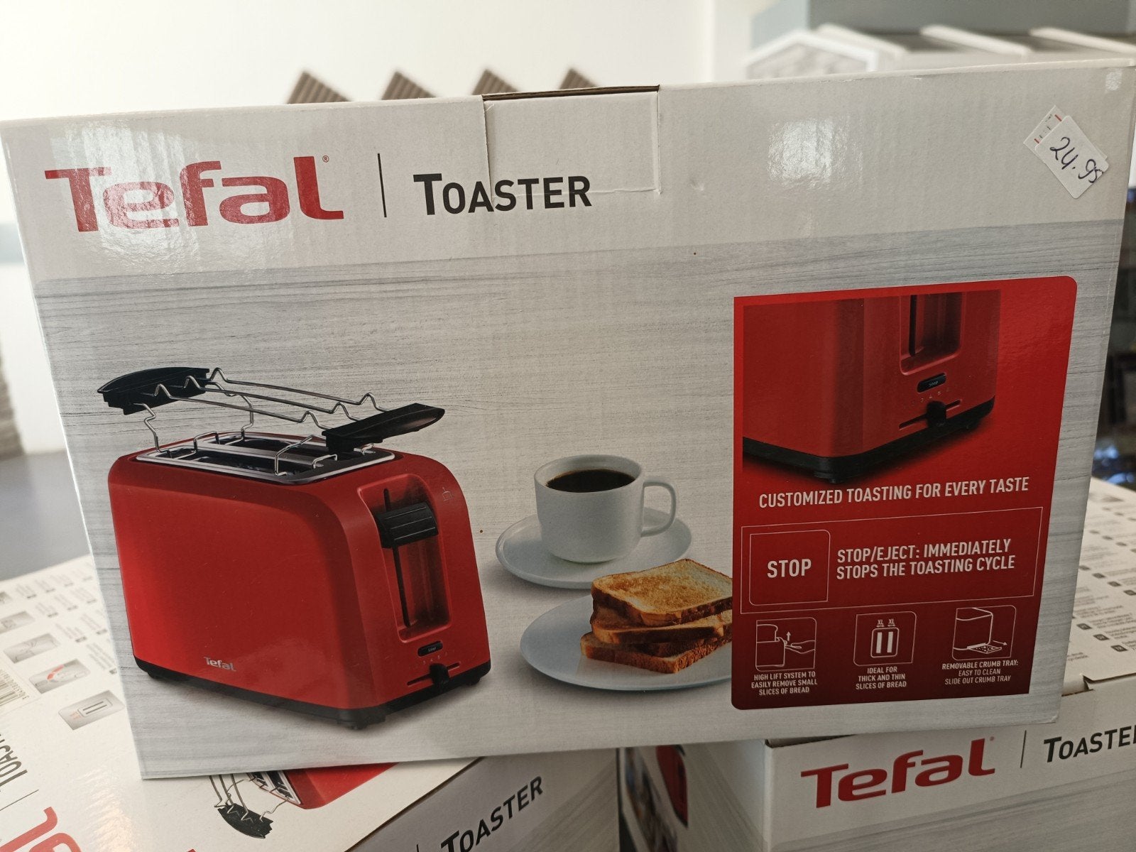 Tefal Broodrooster Rood - Nieuw in Doos, Ophalen, Nieuw, Uitneembare kruimellade