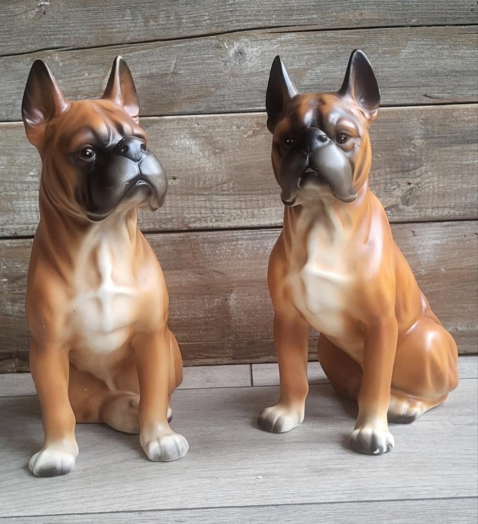 Set van 2 Vintage Boxer Honden Beelden, Verzamelen, Beelden en Beeldjes, Zo goed als nieuw, Dier, Ophalen of Verzenden