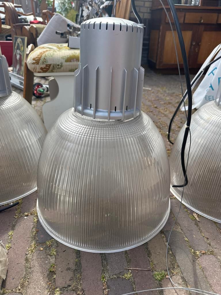 Set van 3 Grote Industriële Showroom Lampen - Ø 50 cm, Ophalen of Verzenden, Gebruikt, Metaal