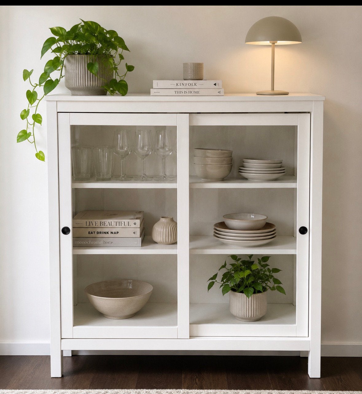IKEA Hemnes vitrinekast / buffetkast wit, Ophalen, Zo goed als nieuw, 25 tot 50 cm, 100 tot 150 cm