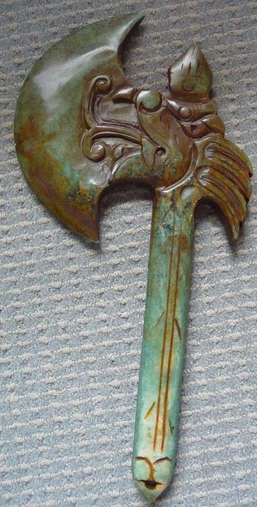 Vintage hardstenen Chinese bijl rituele wapens draak feniks, Antiek en Kunst, Ophalen of Verzenden