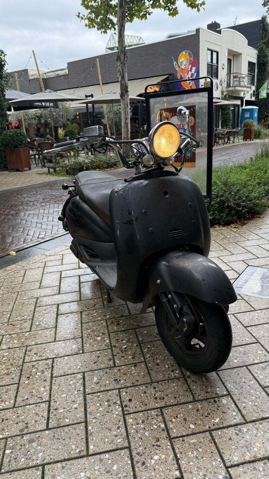 Retro Scooter met Vintage Stuur - Zwart, Ophalen of Verzenden, Gebruikt, Maximaal 45 km/u, Benzine