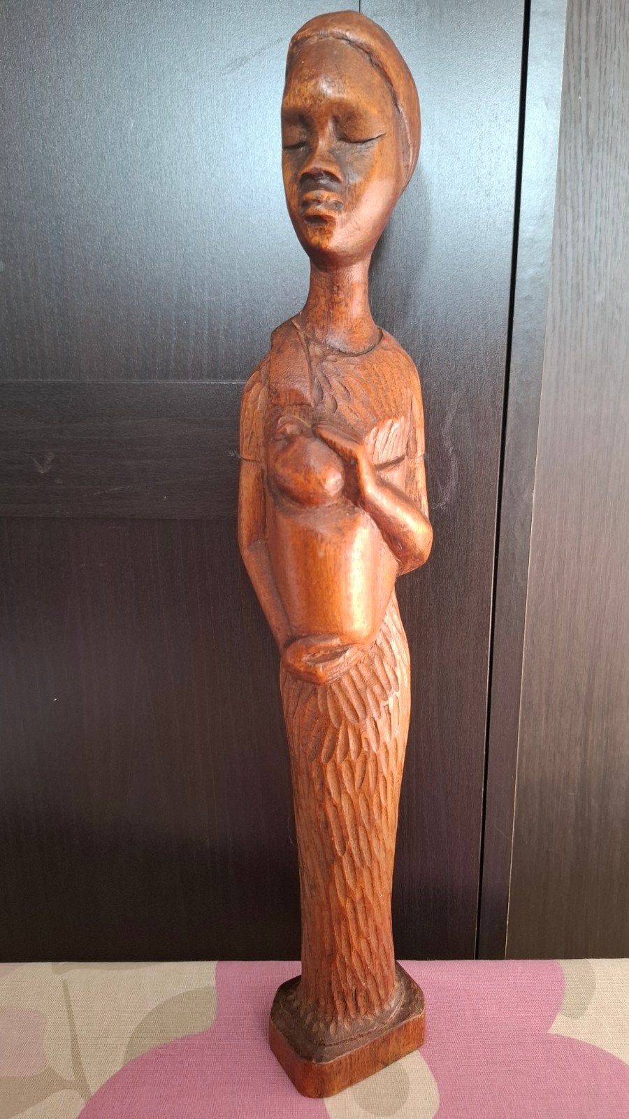 Houten Afrikaans Beeld - Vrouw met Kind, Antiek en Kunst, Ophalen of Verzenden, Handgemaakt, 20 - 50 cm, Beeld