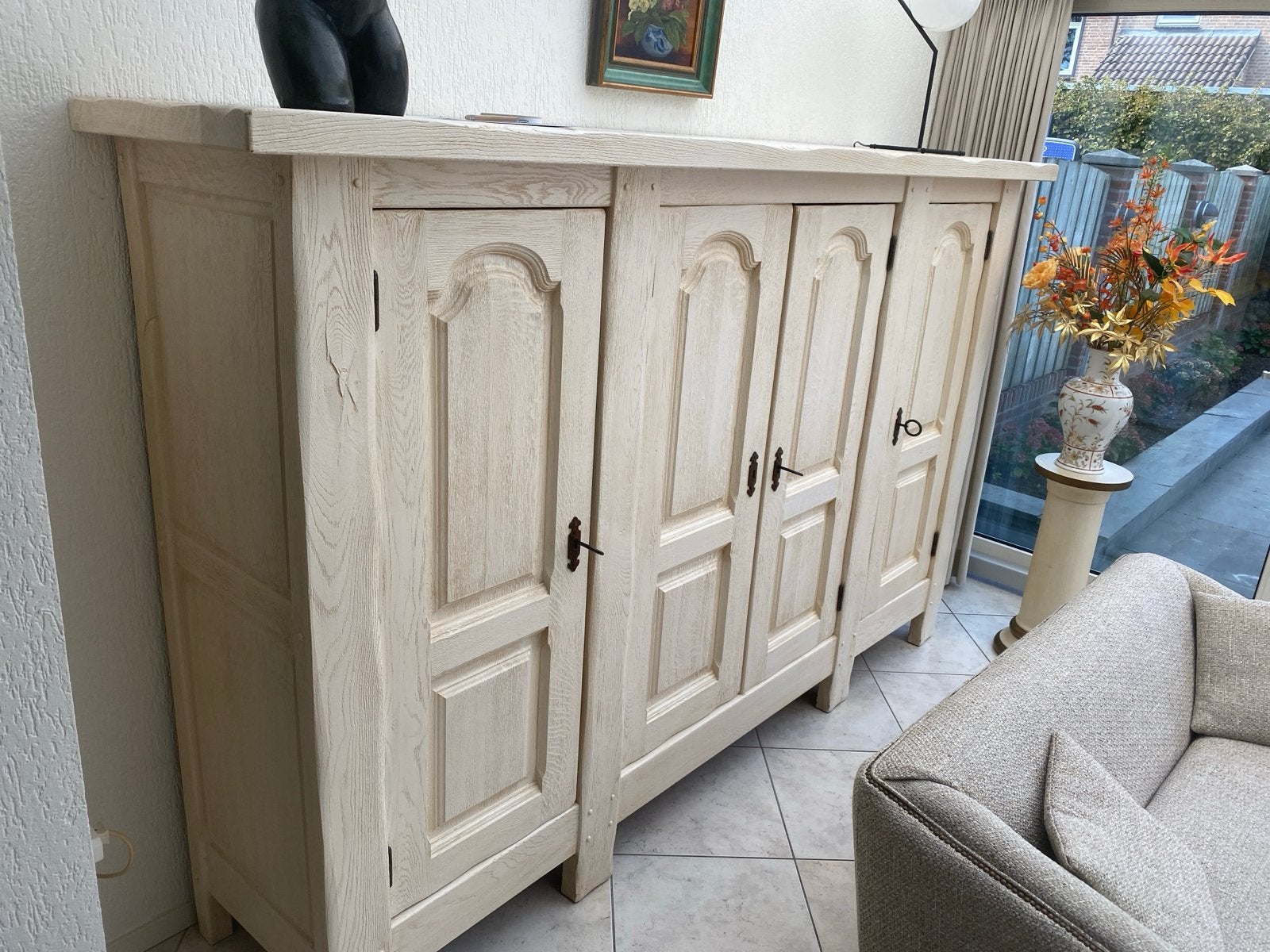 Massief eiken kast met tafel, Ophalen, 250 tot 300 cm, Gebruikt, Eikenhout