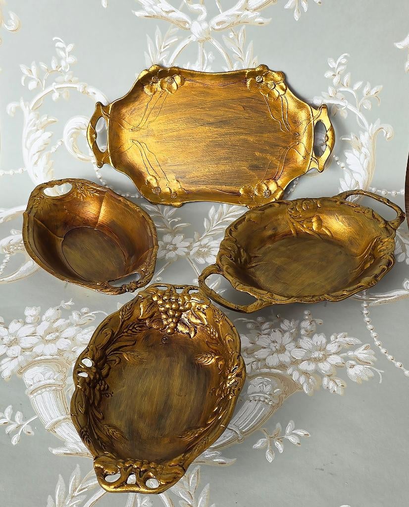 4 Antieke goud gepatineerde schalen in Art Nouveau stijl, Ophalen of Verzenden