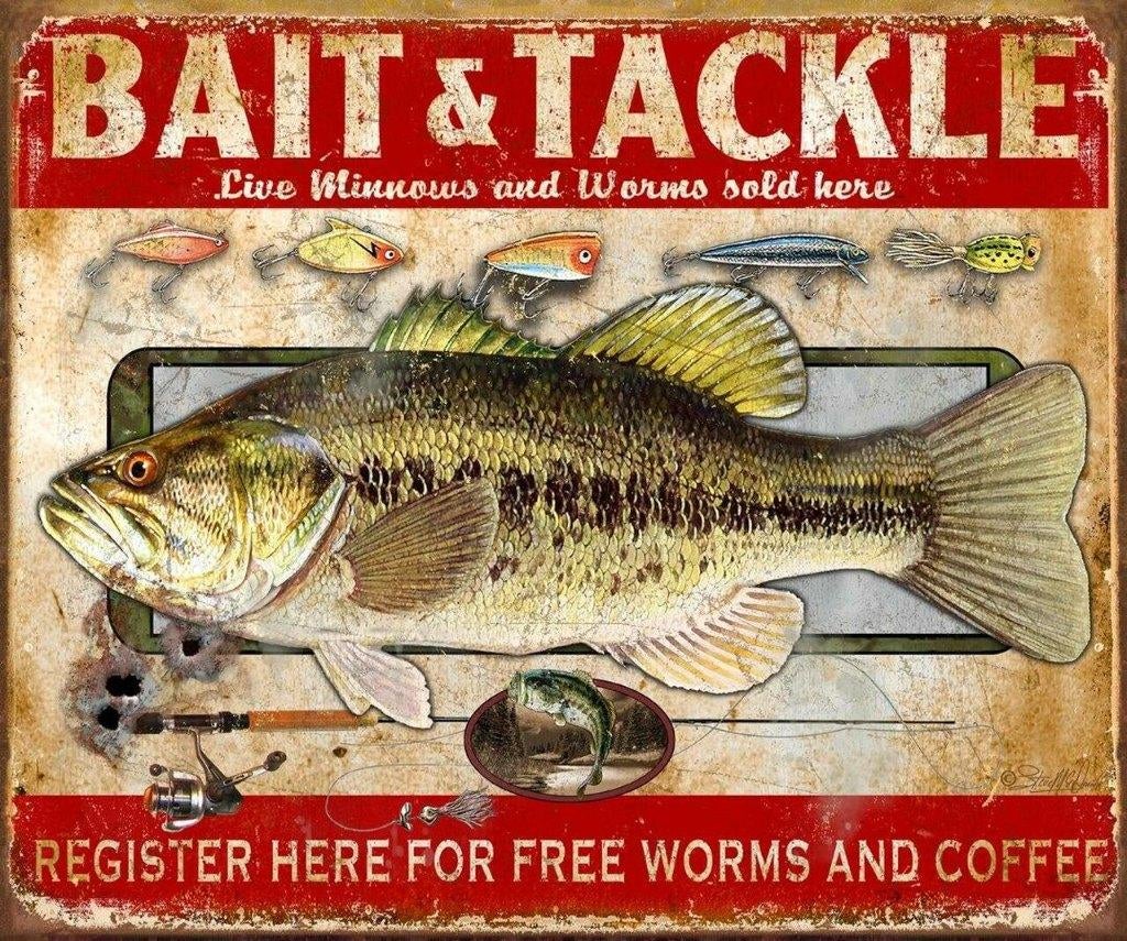 Bait & Tackle. Metalen wandbord 31,5 x 40,5 cm., Overige typen, Nieuw, Ophalen of Verzenden, Desperate Enterprises