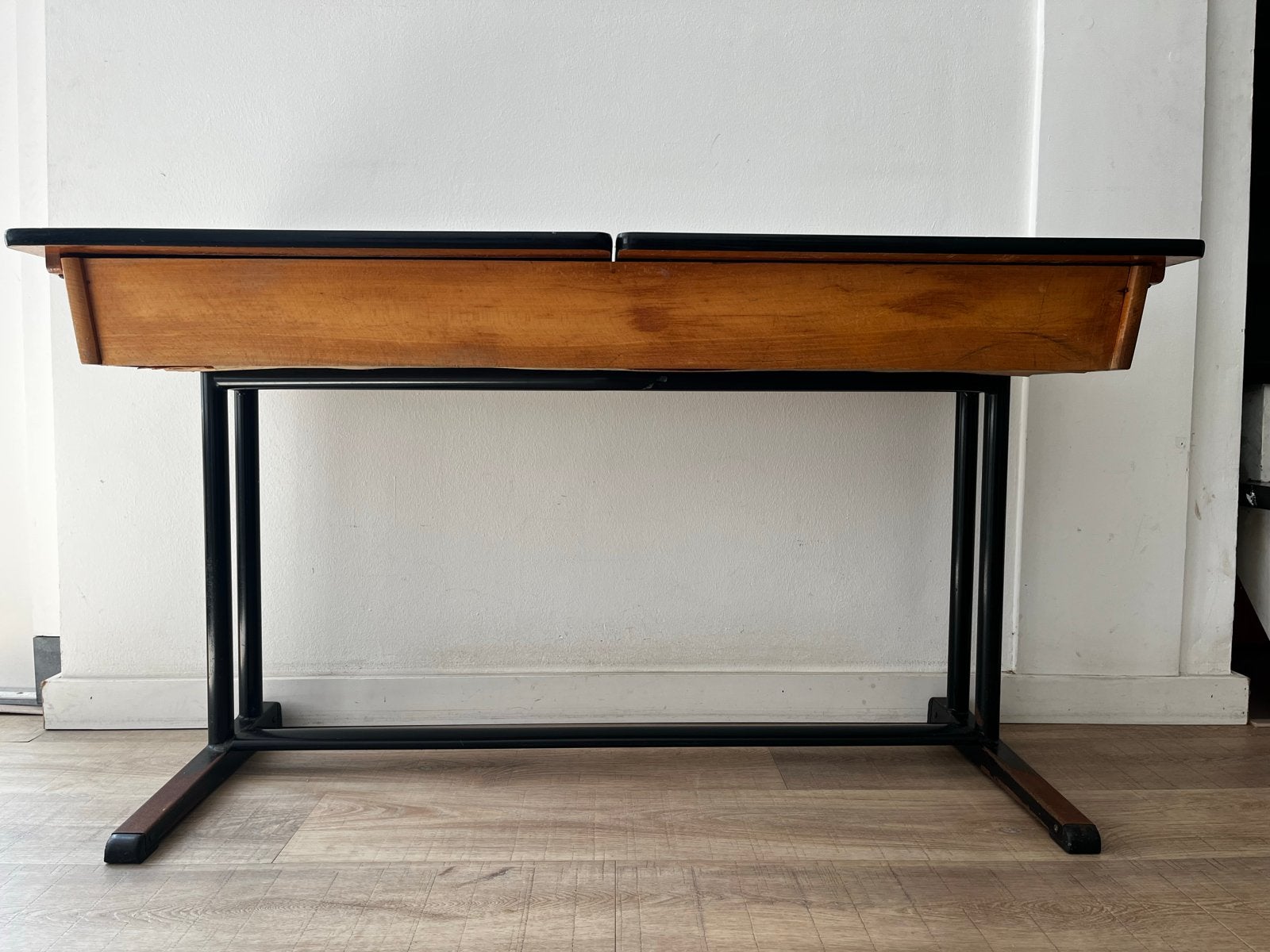 Vintage Schoolbank / Bureau met Opbergruimte, Ophalen