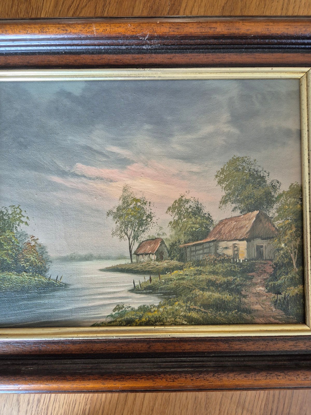 Schilderij J. Kok - Landschap met boerderijen aan het water, Antiek en Kunst, Kunst | Schilderijen | Klassiek, Ophalen of Verzenden
