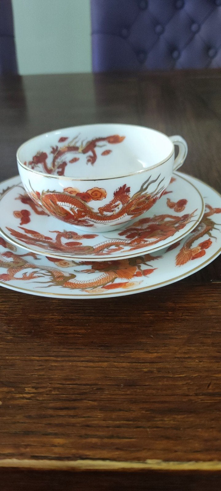 Japans Porseleinen Drakenservies – Trio Kop, Schotel & Bordj, Ophalen of Verzenden