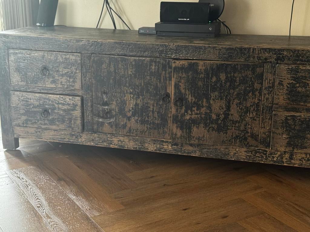 Robuust zwart dressoir/tv-meubel met lades en deuren, Ophalen, Minder dan 50 cm, 50 tot 75 cm, Zo goed als nieuw