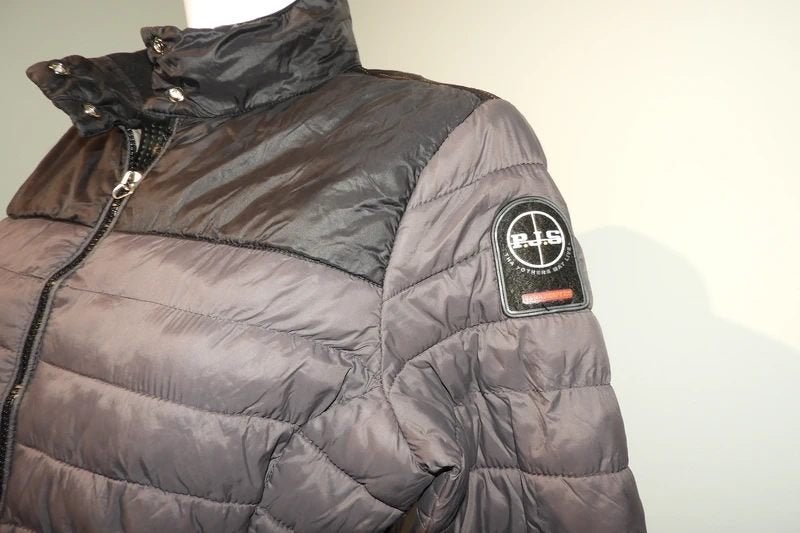 Parajumpers heerlijke dons jas grijs zwart merk embleem 38, Maat 38/40 (M), Overige kleuren, Verzenden, Parajumpers