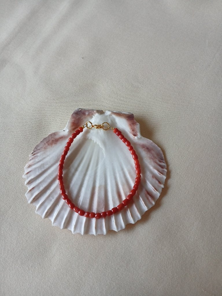 Bloedkoralen armbandje 20 cm, Sieraden, Tassen en Uiterlijk, Ophalen of Verzenden, Gebruikt, Oranje, Overige materialen