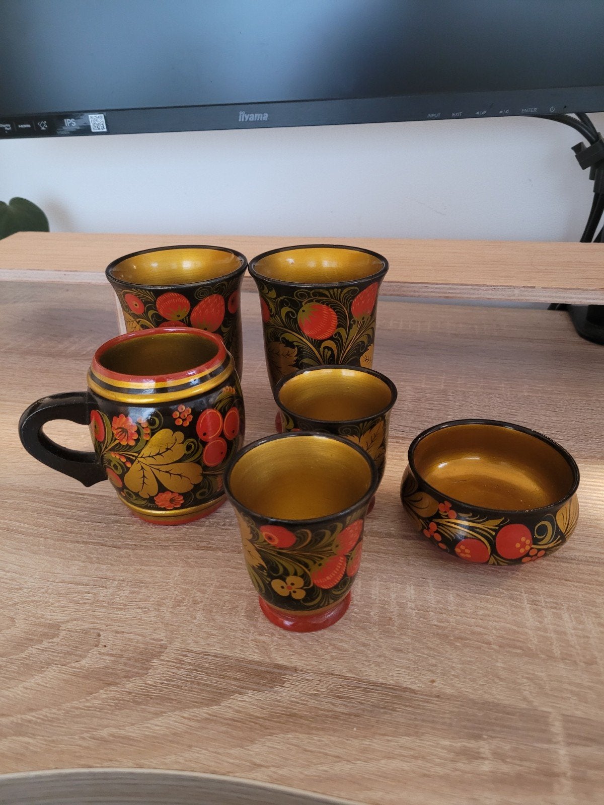 6 Russische Khokhloma bekers/kom - USSR - uniek, Antiek en Kunst, Ophalen