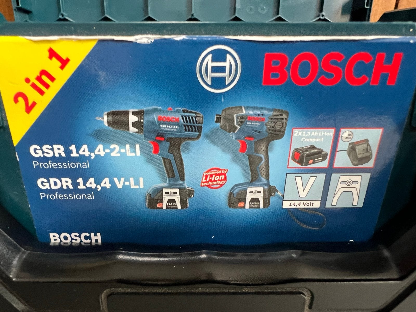 Bosch Professional 14,4V Set + L-Boxx (GDR/GSR defect), Gebruikt, Variabele snelheid, Ophalen of Verzenden, Boor- en Schroefmachine