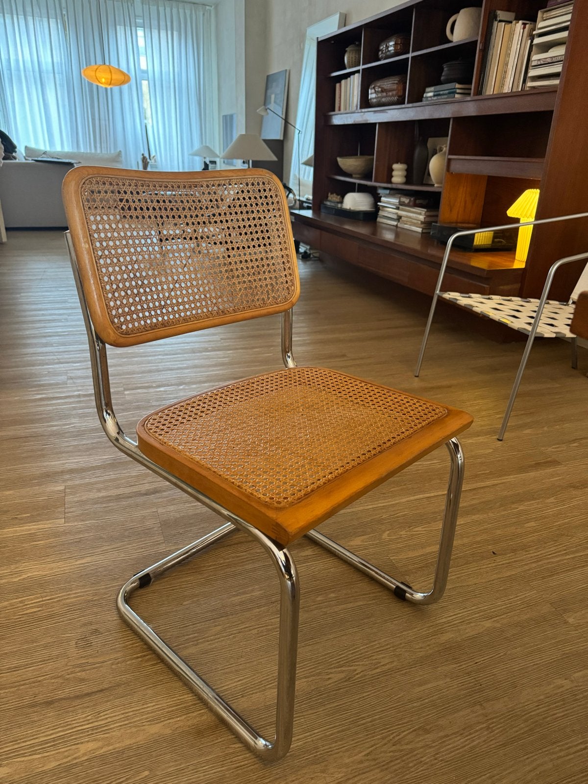 Vintage Thonet S32/S64 stoel met rotan en chroom, Ophalen