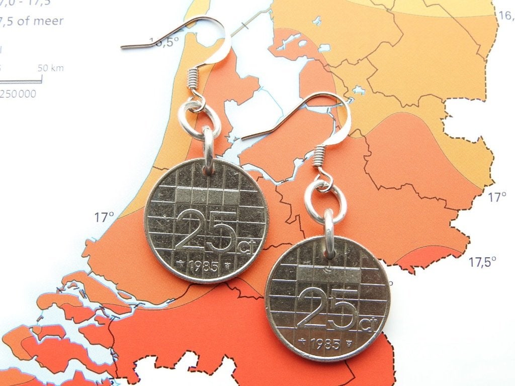 Kwartje munt oorbellen 1989-1990-1991-1992-1993-1994-1995, Overige materialen, Hangers, NL, Nieuw