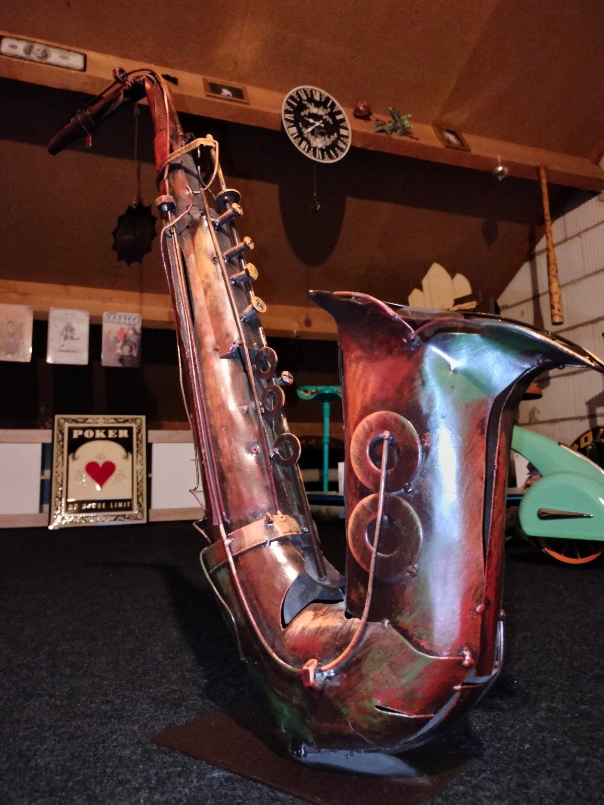 Uniek handgemaakt  saxofoon kunstwerk - Vintage eyecat, Ophalen of Verzenden
