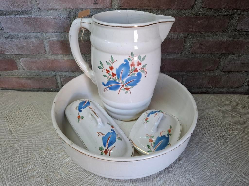 Antiek aardewerk lampetstel met bloemmotief, Ophalen of Verzenden