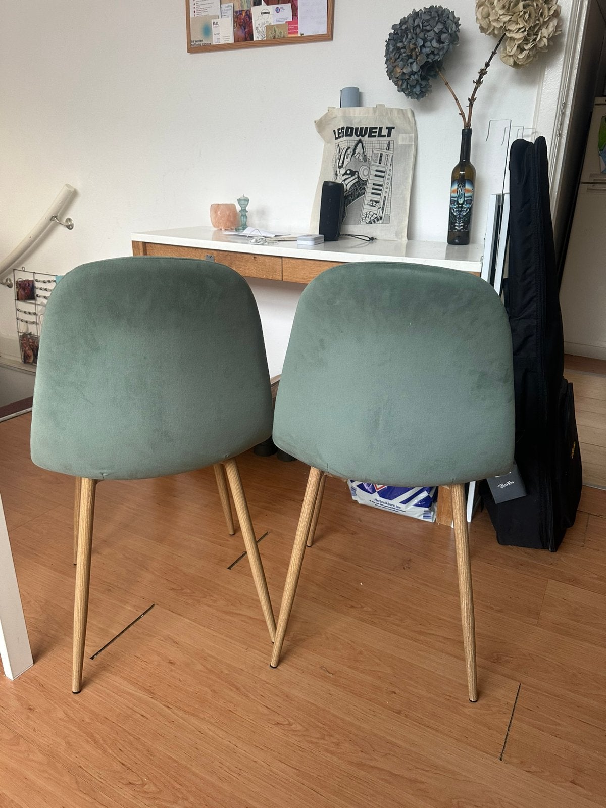 2 stoelen velours groen, Gebruikt, Twee, Overige kleuren, Ophalen of Verzenden