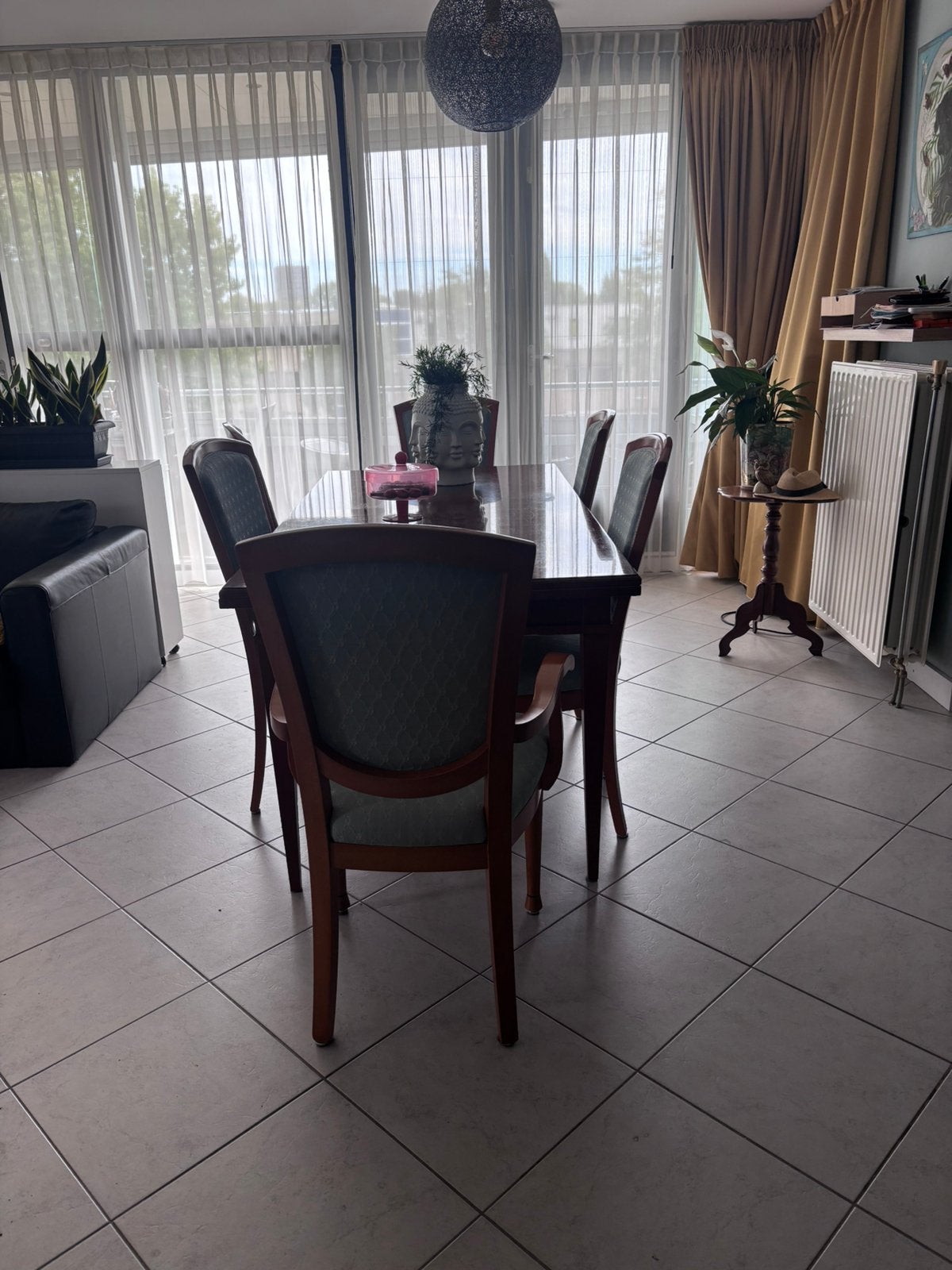 Prachtig massief  kersenhouten eettafel met stoelen, Ophalen, Gebruikt, 200 cm of meer, 50 tot 100 cm