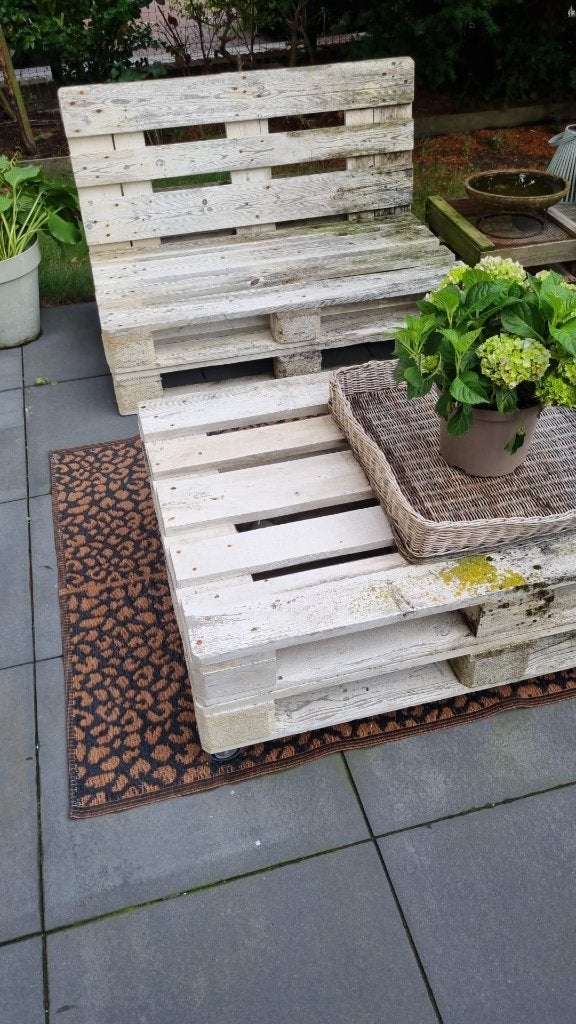 Pallet tuinbank en Pallettafel, Tuin en Terras, Ophalen, Gebruikt, Hout