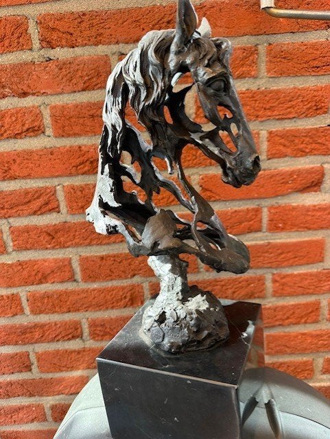 bronzen sculptuur paard paarden hoofd horse, Ophalen of Verzenden, Brons, Beeld