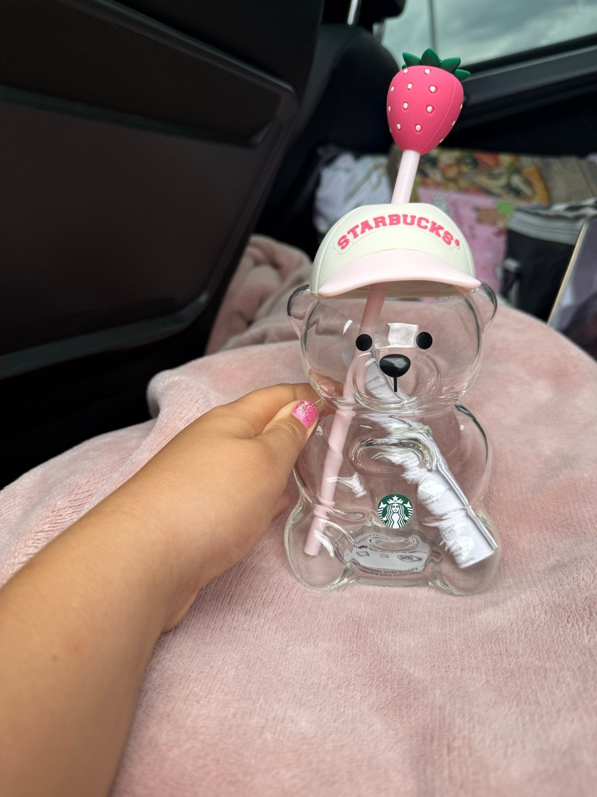 Starbucks Beer Bear Beker met aardbei rietje, Ophalen of Verzenden, Zo goed als nieuw, Meerkleurig, Glas