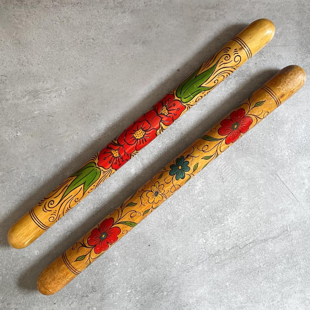 Vintage, retro, houten breinaaldenkokers bloemen per stuk, Verzamelen, Retro, Huis en Inrichting, Ophalen of Verzenden