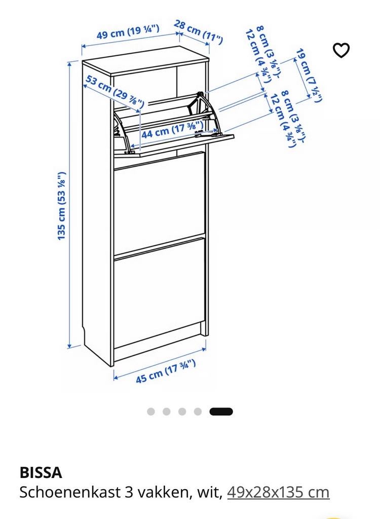IKEA BISSA Schoenenkast 3 vakken wit 49x28x135 cm, Huis en Inrichting, Kasten | Schoenenkasten, Ophalen of Verzenden, Zo goed als nieuw