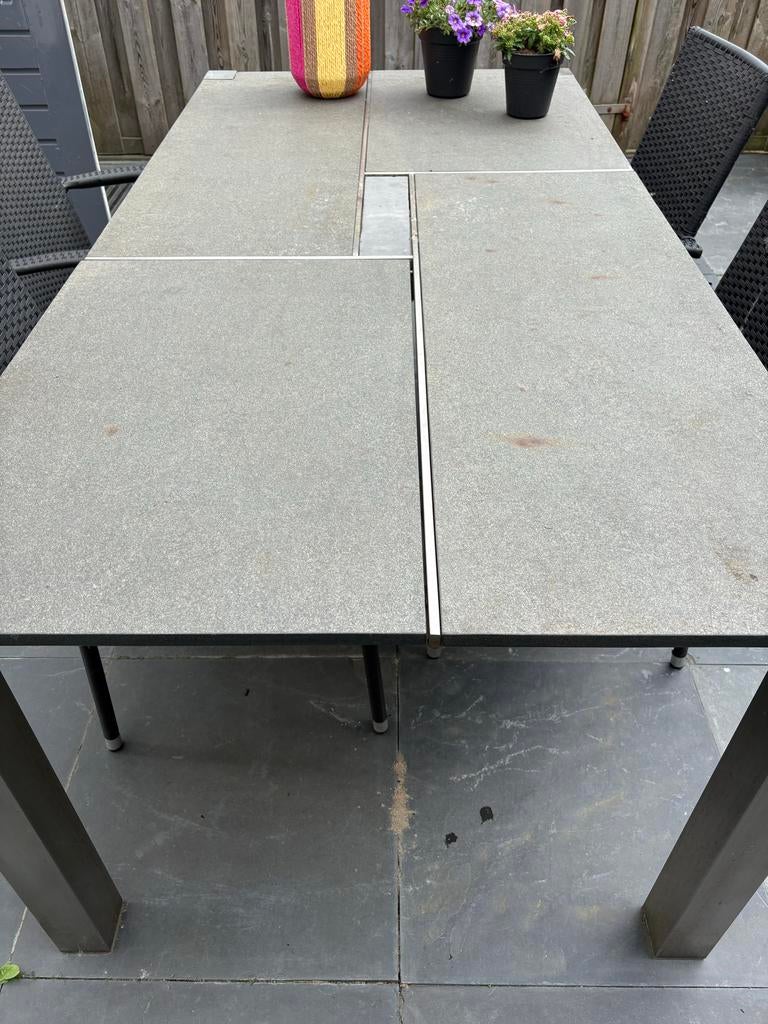 Robuuste tuintafel met stenen blad, Ophalen of Verzenden, Zo goed als nieuw, Rechthoekig, Overige materialen