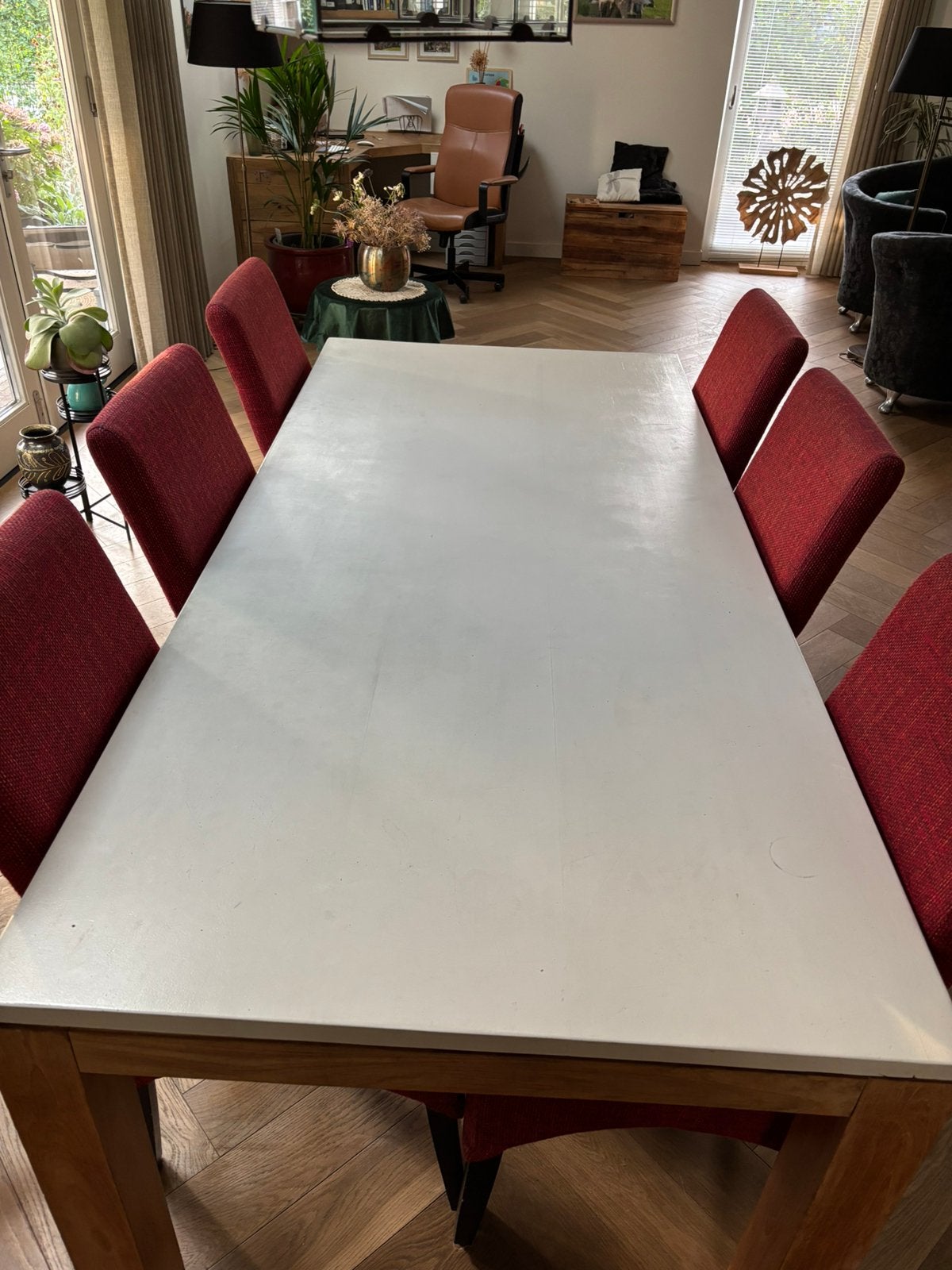 Tafel 220x100 met 6 stoelen, Ophalen, Gebruikt, 4 tot 6 stoelen
