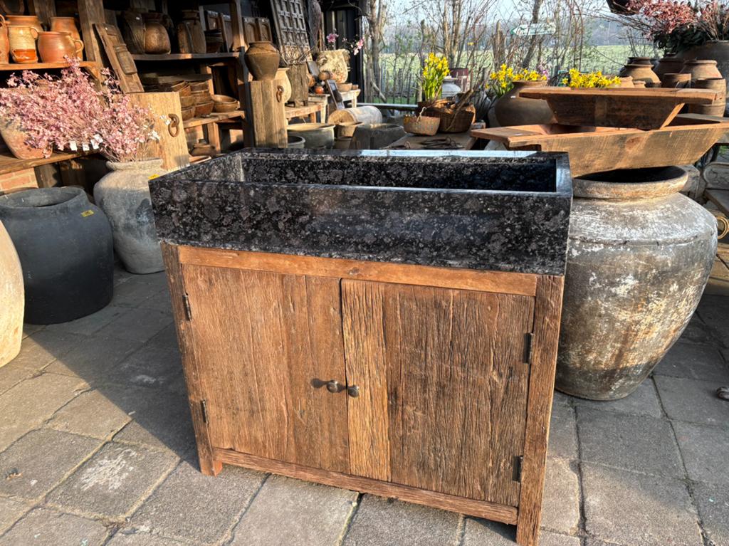 Old wood badkamermeubel met hardstenen bak, Ophalen, Nieuw, 50 tot 100 cm, Nvt