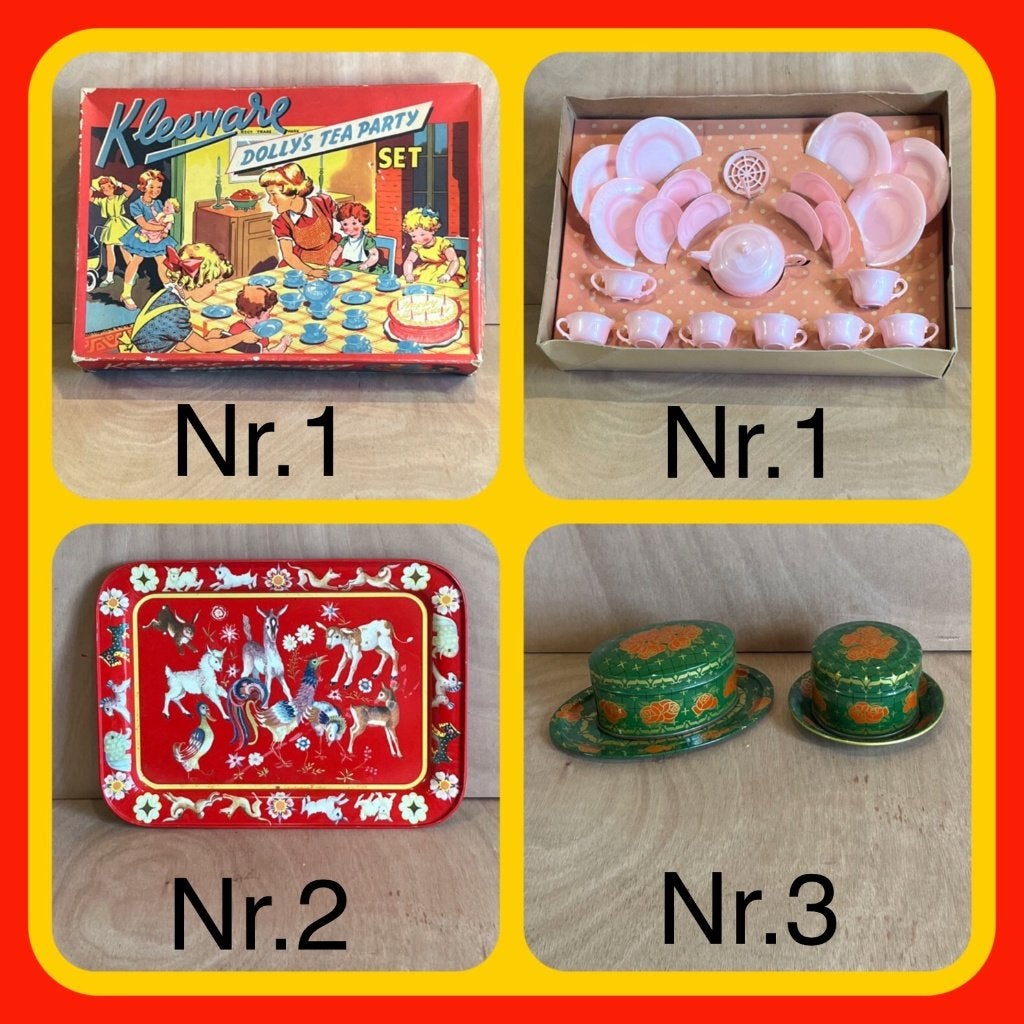 047 Kinderservies, Dienblad, Opbergdoosjes  +/- 70 jaar oud, Ophalen of Verzenden
