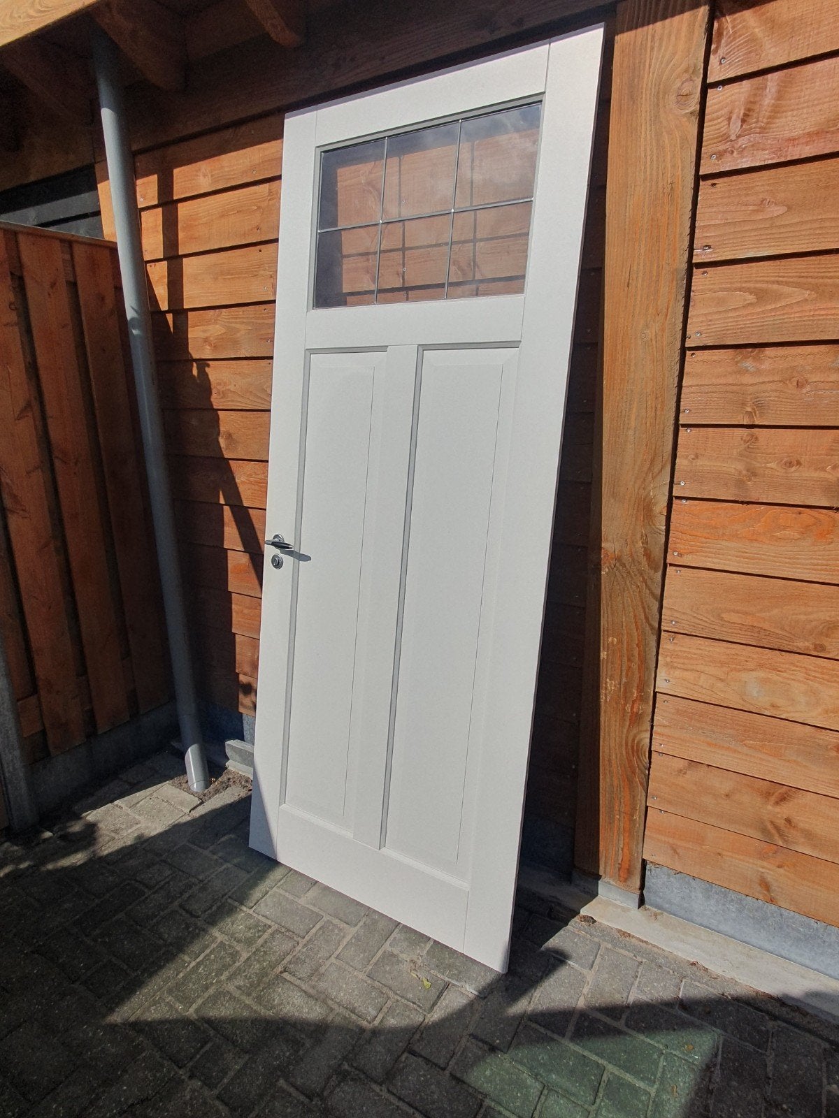 3 Massief Houten Opdekdeuren 93x230 cm - Rechtsdraaiend, Ophalen, Gebruikt, 80 tot 100 cm, 215 cm of meer