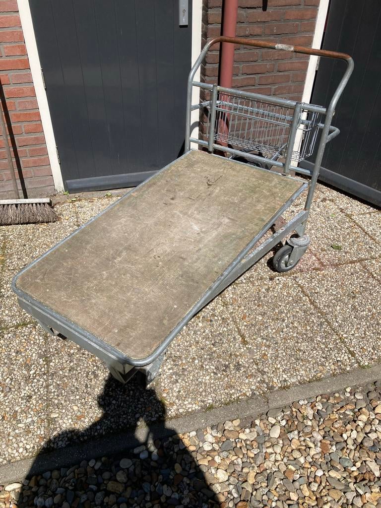 Robuuste transportkar met houten plateau, Ophalen, Zo goed als nieuw, Transportkar