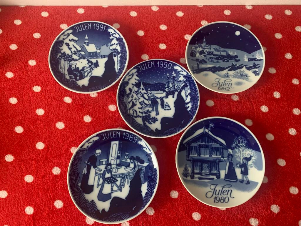 Set van 5 Deense Kerstborden (Julen 1980-1991), Ophalen of Verzenden