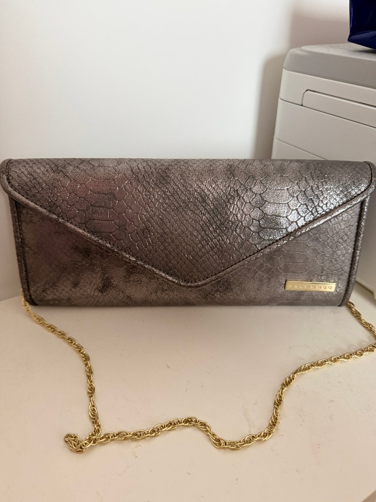 Elegante bronzen avondtas met slangenprint, Ophalen, Zo goed als nieuw, Overige kleuren, Avondtasje